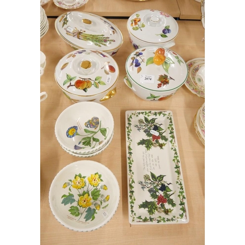 2074 - Worcester Evesham Oven Dishes, Portmeirion Bowls & Plate.