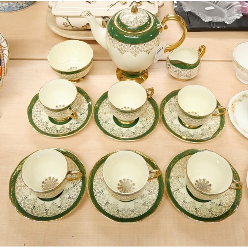 2084 - Imperial Green & Gilt Part Tea Set.