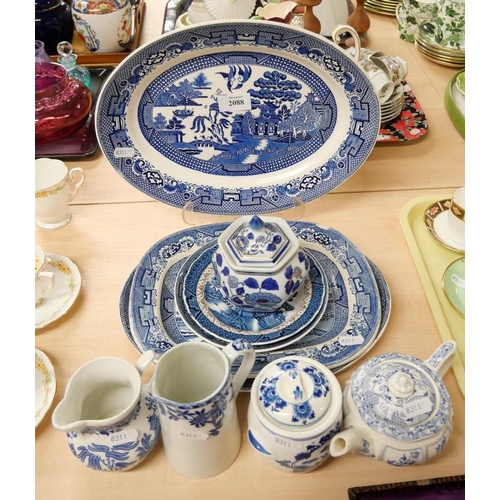 2088 - Collection of Assorted Blue & White Pottery.