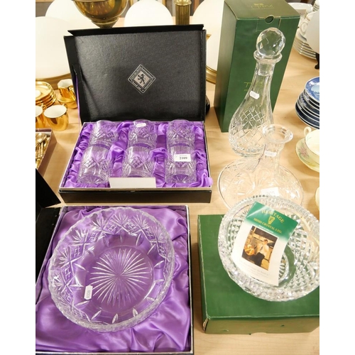 2109 - Cased Set of Six Edinburgh Crystal Whisky Glasses, Edinburgh Crystal Bowl, Tyrone Decanters etc.