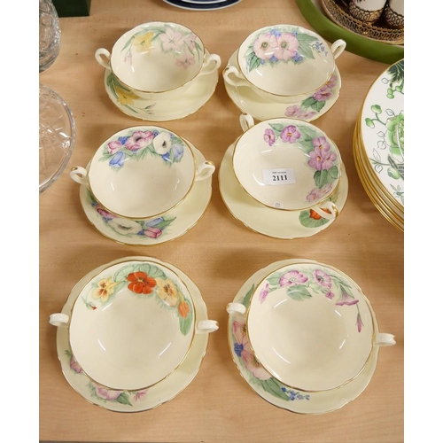 2111 - Floral Painted Royal Doulton (blanks) Soup Plates on Stands.