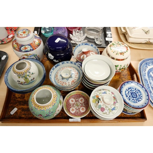 2117 - Tray Lot - Tea Bowls, Ginger Jars, Dishes etc.