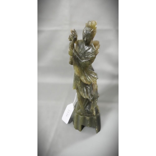 2126 - Chinese Carved Green Soapstone Figure, approx 24cm tall.