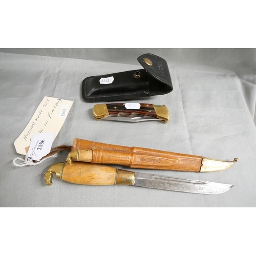 2156 - Finnish Hunting Knife & Buck Knife in Leather Carry Case.