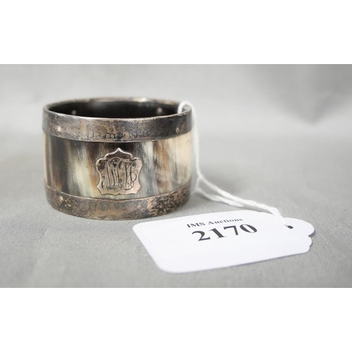 2170 - Scottish Silver Mounted Horn Napkin Ring, maker W.D & Co.