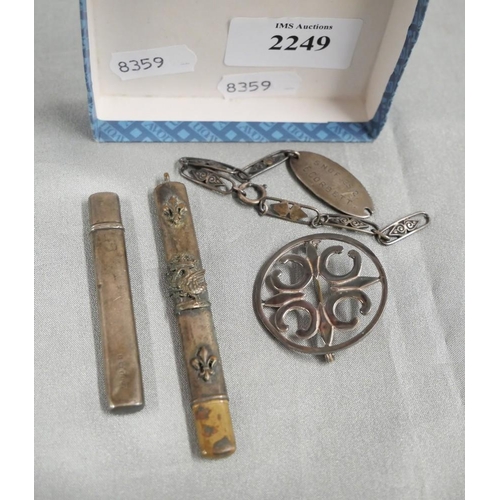 2249 - Small Box - Silver Brooch, Bracelet, Pencil Case etc.