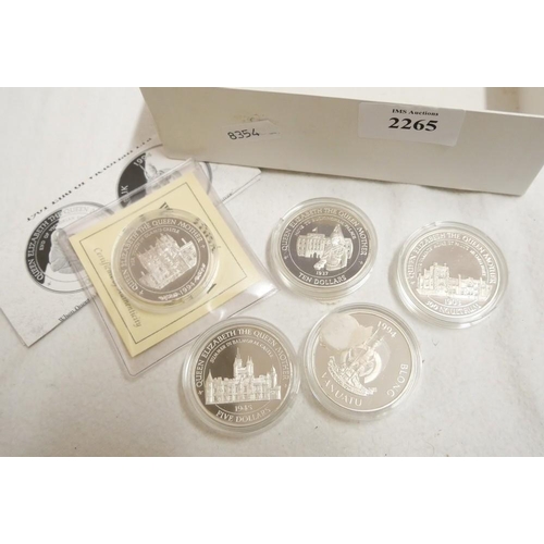 2265 - Five 925 Silver Commemorative Coins - Various.