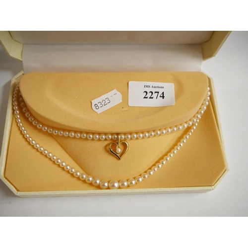 2274 - Faux Pearl Necklace with Gold Plated Closure.