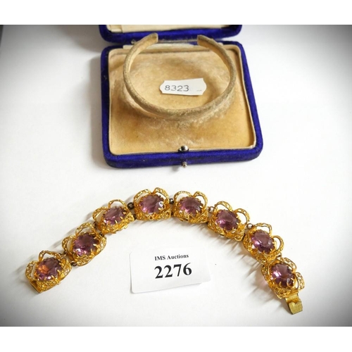 2276 - Vintage Gold Plated Jewelled Bracelet in Case.