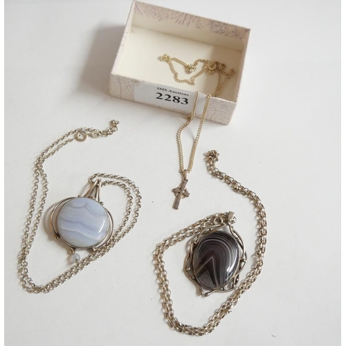 2283 - Two Silver Agate Pendants.