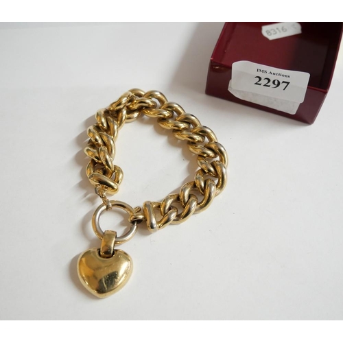 2297 - Heavy Gold Plated Bracelet with Heart Shaped Closure.