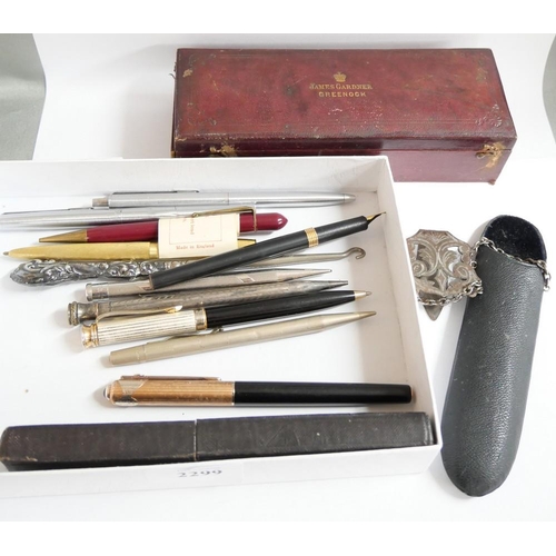 2299 - Box - Fountain & Ballpoint Pens, Straight Razor etc