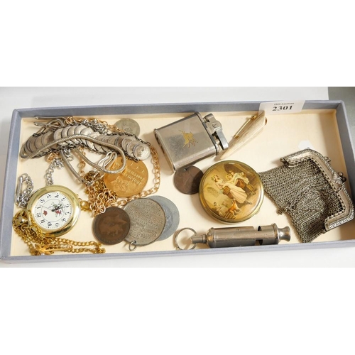 2301 - Tray Lot - Small Mesh Purse, Whistle, Coin Bracelet etc.