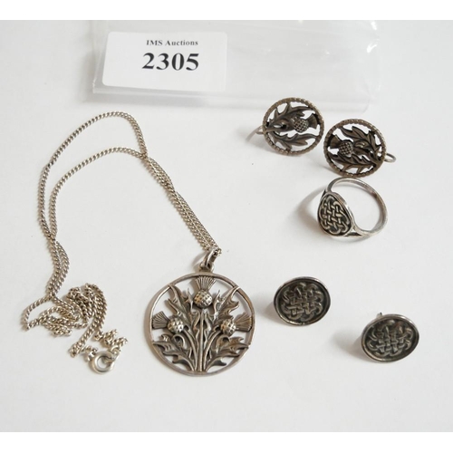 2305 - Iona Silver Pendant Earrings & Ring.