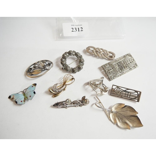 2312 - Ten Assorted Modern Silver Brooches.