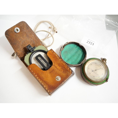 2321 - Antique Pocket Barometer & Compass in Leather Case.