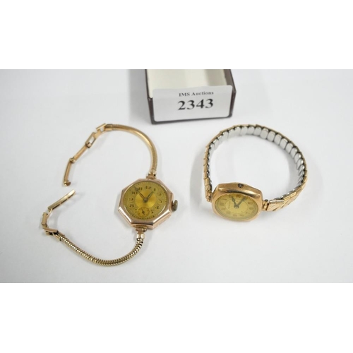 2343 - Two 9ct Gold Cased Ladies Wristwatches.