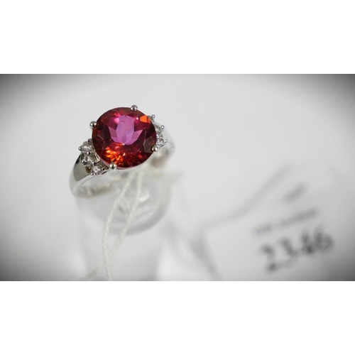 2346 - 925 Silver Ladies Dress Ring Inset Red Jewel, Size UK R 1/2.