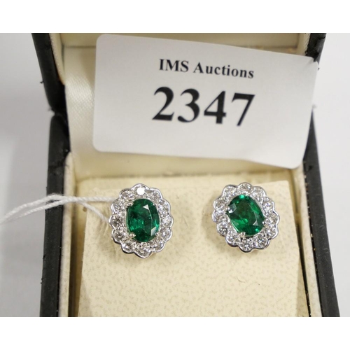 2347 - 18ct Emerald & Diamond Cluster Earrings Gross 1.5g