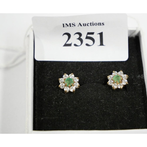 2351 - Pair of Emerald and Diamond Earrings.