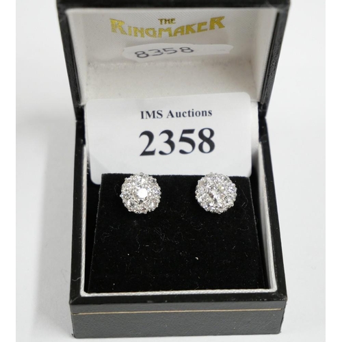 2358 - Pair of Diamond & Platinum Earrings.