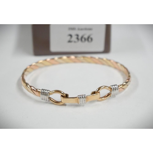 2366 - 9ct Tri Gold Bangle , approx 17.5g