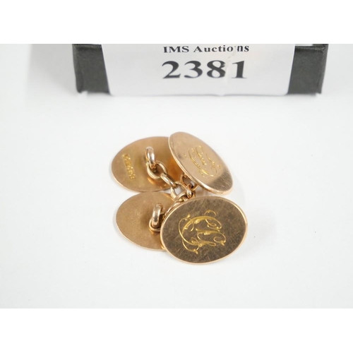 2381 - Pair of 9ct Gold Cufflinks, approx 8.8g