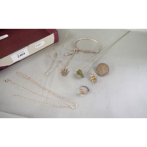 2404 - Box - Hat Pin, Silver Bracelet, Ring etc.