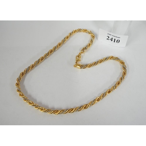 2410 - Gold Plated Rope Twist Necklace, approx 40cm long.