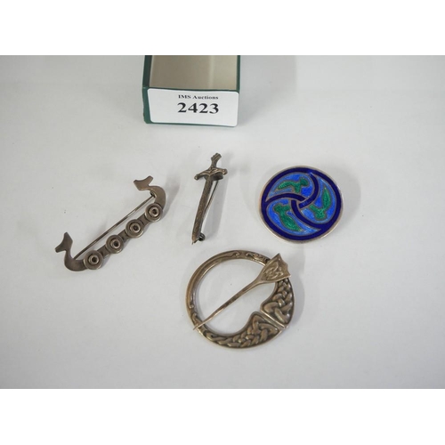 2423 - Four Silver Brooches - Scottish, Scandinavian.