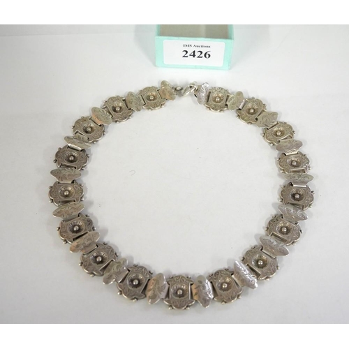 2426 - Unusual White Metal Necklace, approx 43cm long.