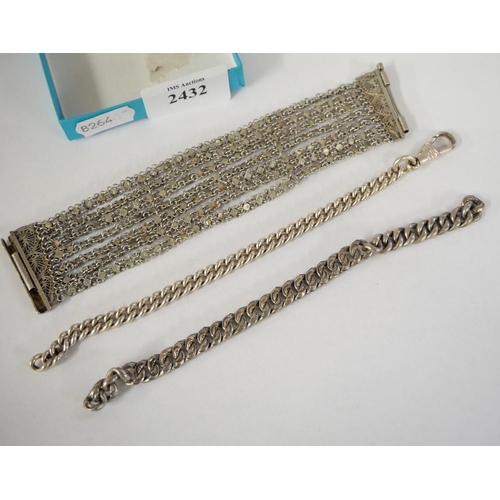 2432 - White Metal Bracelet & Two Short Guard Chain Bracelets.