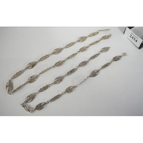 2434 - Two White Metal Necklaces, longest 43cm.