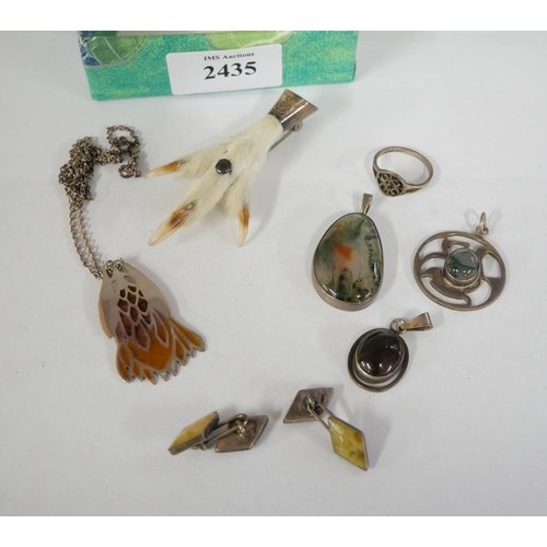 2435 - Scottish Silver Mounted Brooches, Claw Brooch, Cufflinks etc.