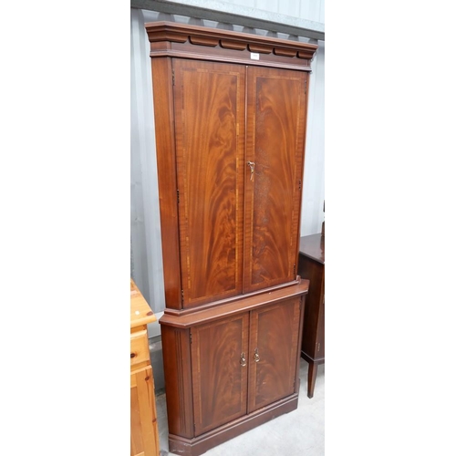 3010 - Flame Mahogany Double Door Corner Cabinet on Double Door Base