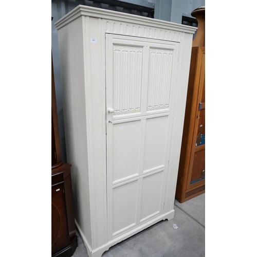 3017 - Painted Oak Linen Fold Wardrobe