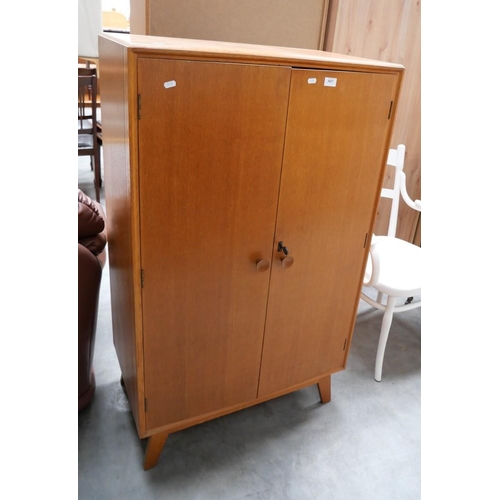 3027 - Vintage Two Door Oak Gents Wardrobe, the interior with tie drawer.