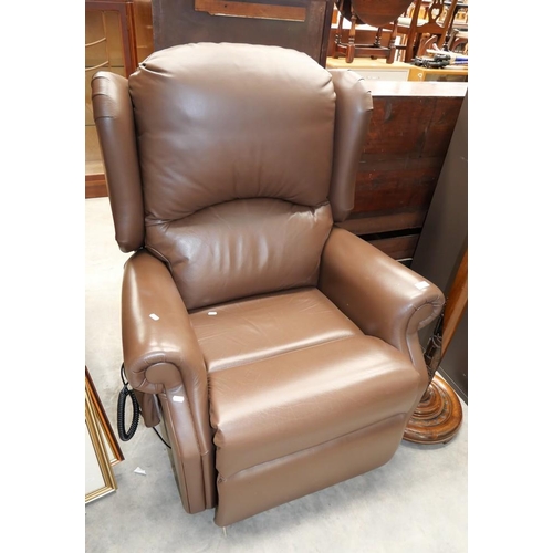 3034 - Brown Leather Riser Recliner