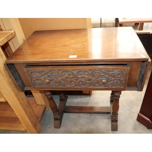 3047 - Carved Oak Drop Leaf Side Table