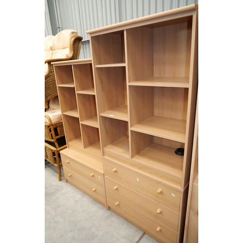 3065 - 2 Beech Effect Bookcases with Drawer Bases