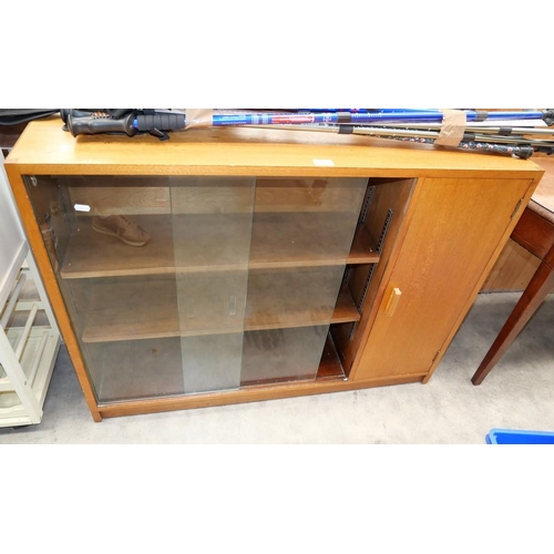 3079 - Vintage Teak Glass Front Bookcase