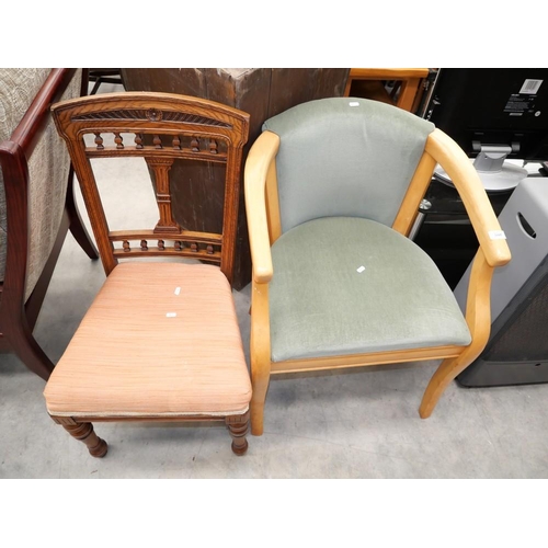 3085 - Beech Framed Tub Chair & Oak Dining Chair