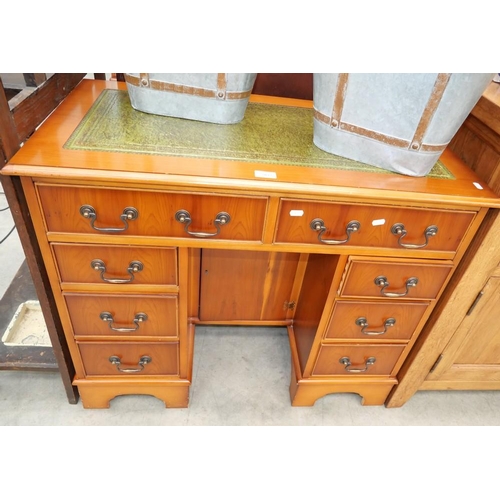 3093 - Yew Kneehole Writing Desk - 70cm tall x 90cm across x 49cm deep.