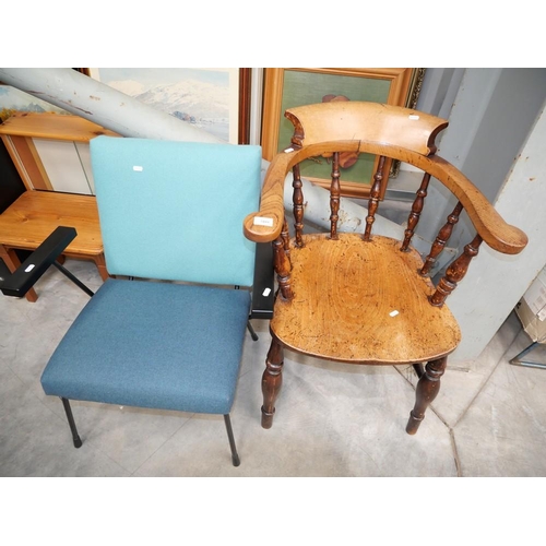 3109 - Antique Oak Elbow Chair & Mid Century Elbow Chair