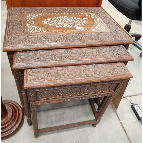 3124 - Carved Anglo Indian Nest of 3 Tables