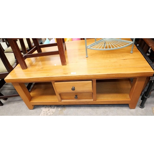 3129 - Heavy Light Oak Coffee Table with Drawers 120cm x 80cm