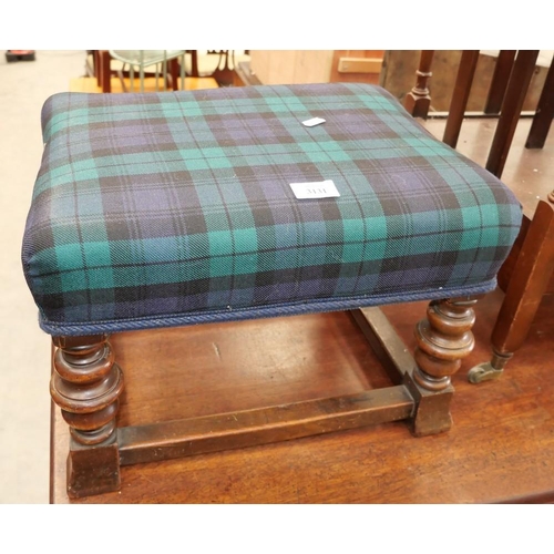 3131 - Edwardian Mahogany Footstool with Tartan Seat