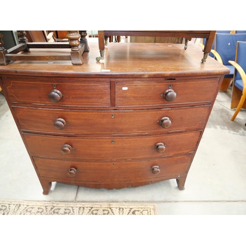 3133 - Victorian Mahogany Inlaid Bow Front 2 over 3 Drawer Chest with Rosewood Handles