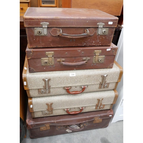 3150 - 5 Assorted Vintage Suitcases