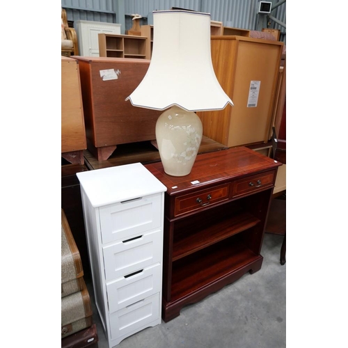 3151 - Mahogany Bookcase with Drawers, White Painted Bathroom Cupboard & Denby Table Lamp & Shade